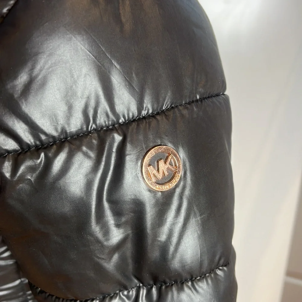 Girls Michael Kors Size 10/12 Black Rose Gold 3/4 Puffer Coat Jacket